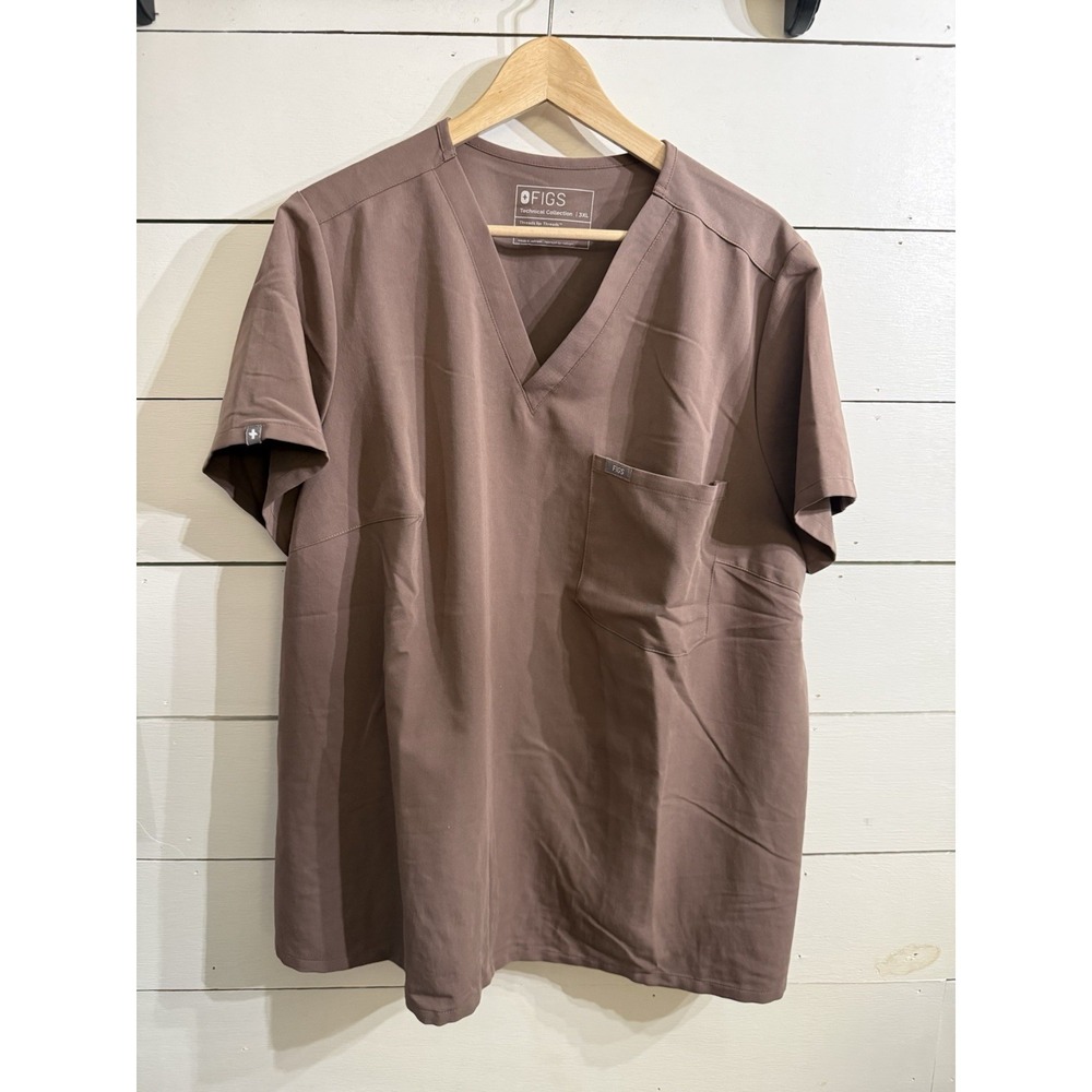 Figs Catarina Technical Collection Scrub Top Women 3XL Light Brown Medical Nurse